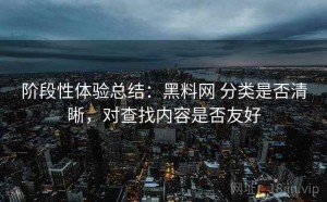 阶段性体验总结：黑料网 分类是否清晰，对查找内容是否友好